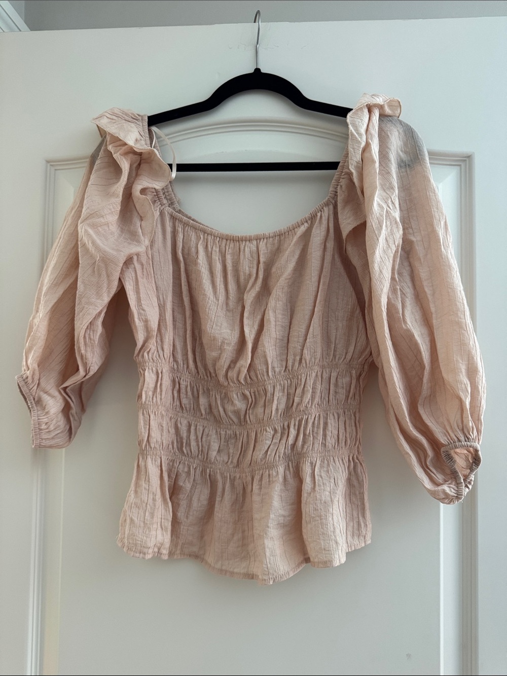 mittoshop Blush Smocked Peasant Top with Puff Sleeves